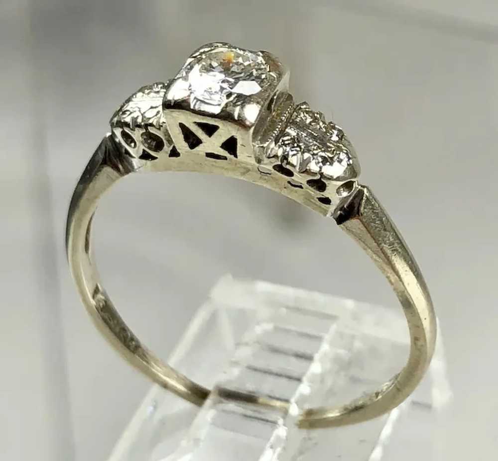 Art Deco 14 - 18K Gold Diamond Engagement Ring - image 2