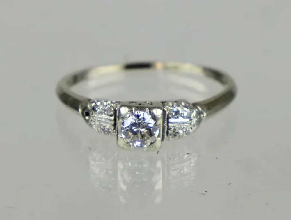 Art Deco 14 - 18K Gold Diamond Engagement Ring - image 4