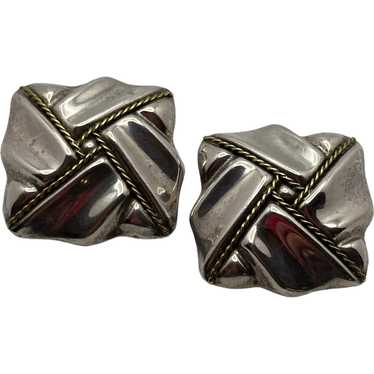 Taxco, offers Mexico Sterling & Braided Brass Large Clip Earrings Signed Laton, 1980s