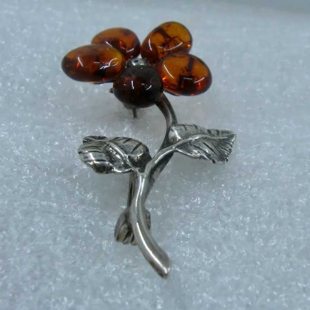 Amber Sterling Silver Flower Pin - image 2