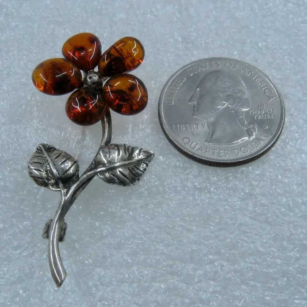 Amber Sterling Silver Flower Pin - image 3