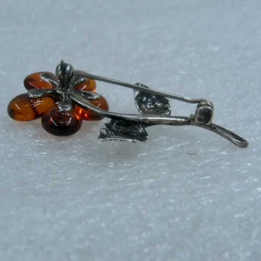 Amber Sterling Silver Flower Pin - image 4