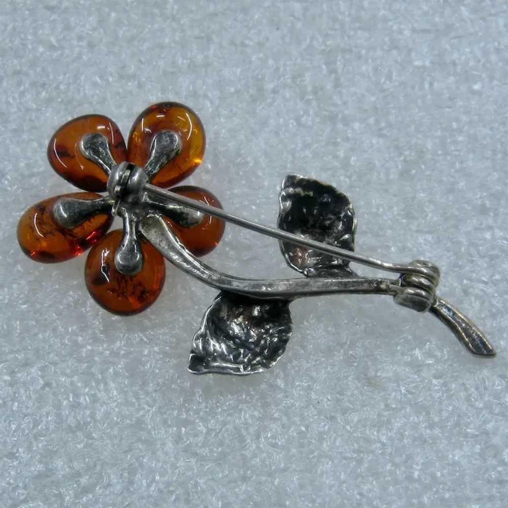 Amber Sterling Silver Flower Pin - image 5
