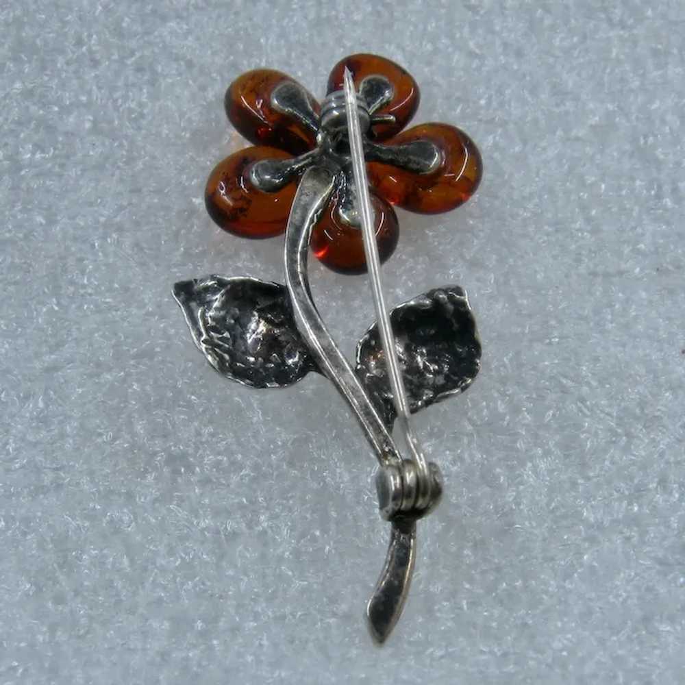 Amber Sterling Silver Flower Pin - image 6