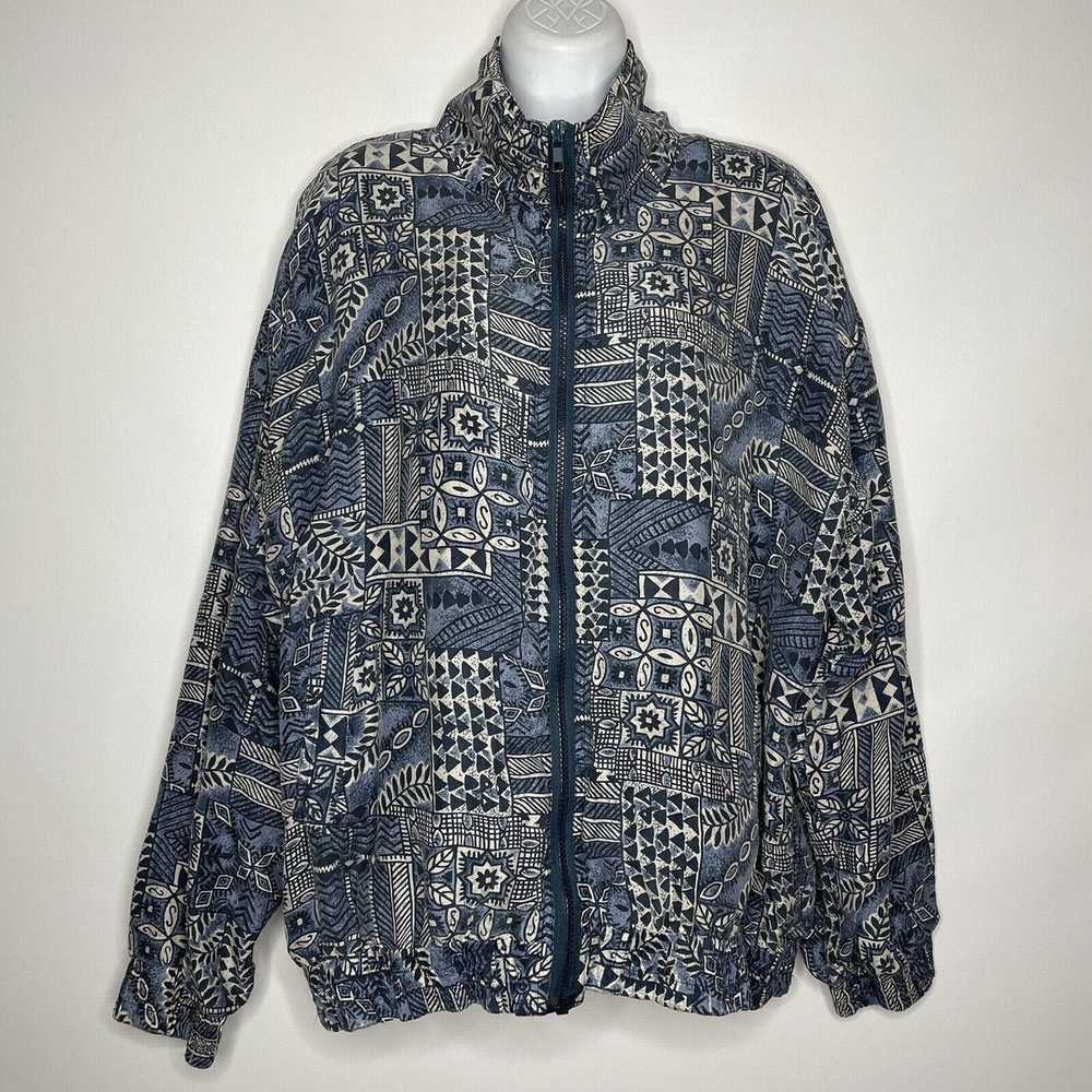 Vintage 90s BOGARi Blue Abstract Geo Patchwork Si… - image 1