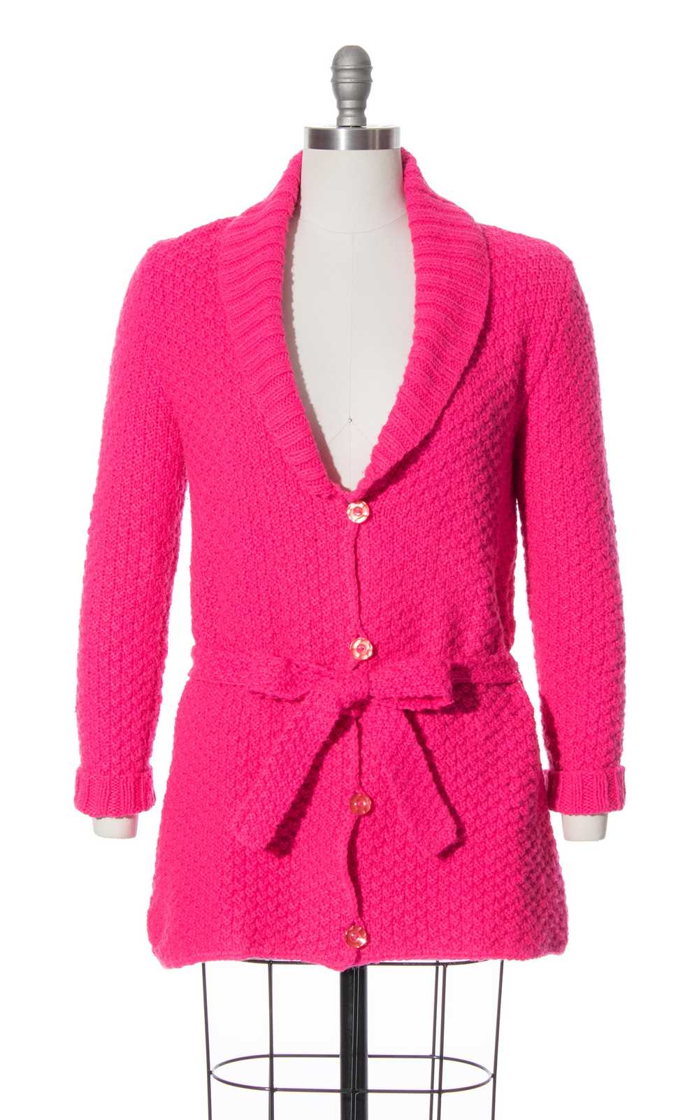 1970s Hot Pink Knit Sweater Coat | small/medium - image 1