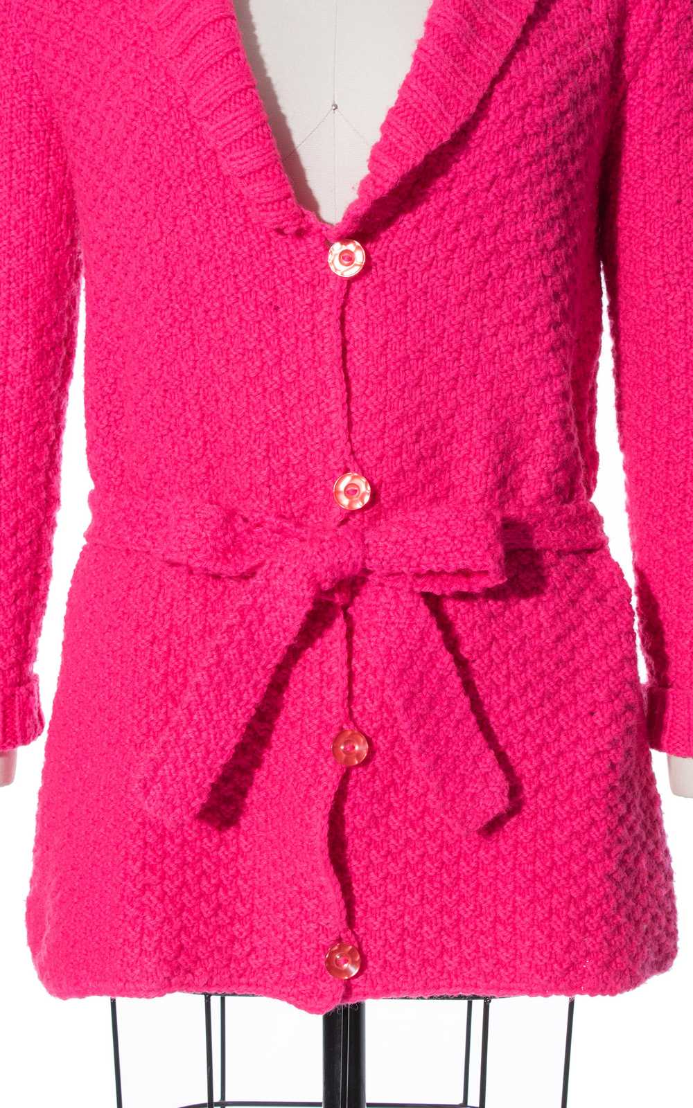 1970s Hot Pink Knit Sweater Coat | small/medium - image 2