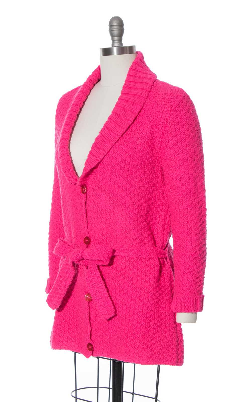 1970s Hot Pink Knit Sweater Coat | small/medium - image 3