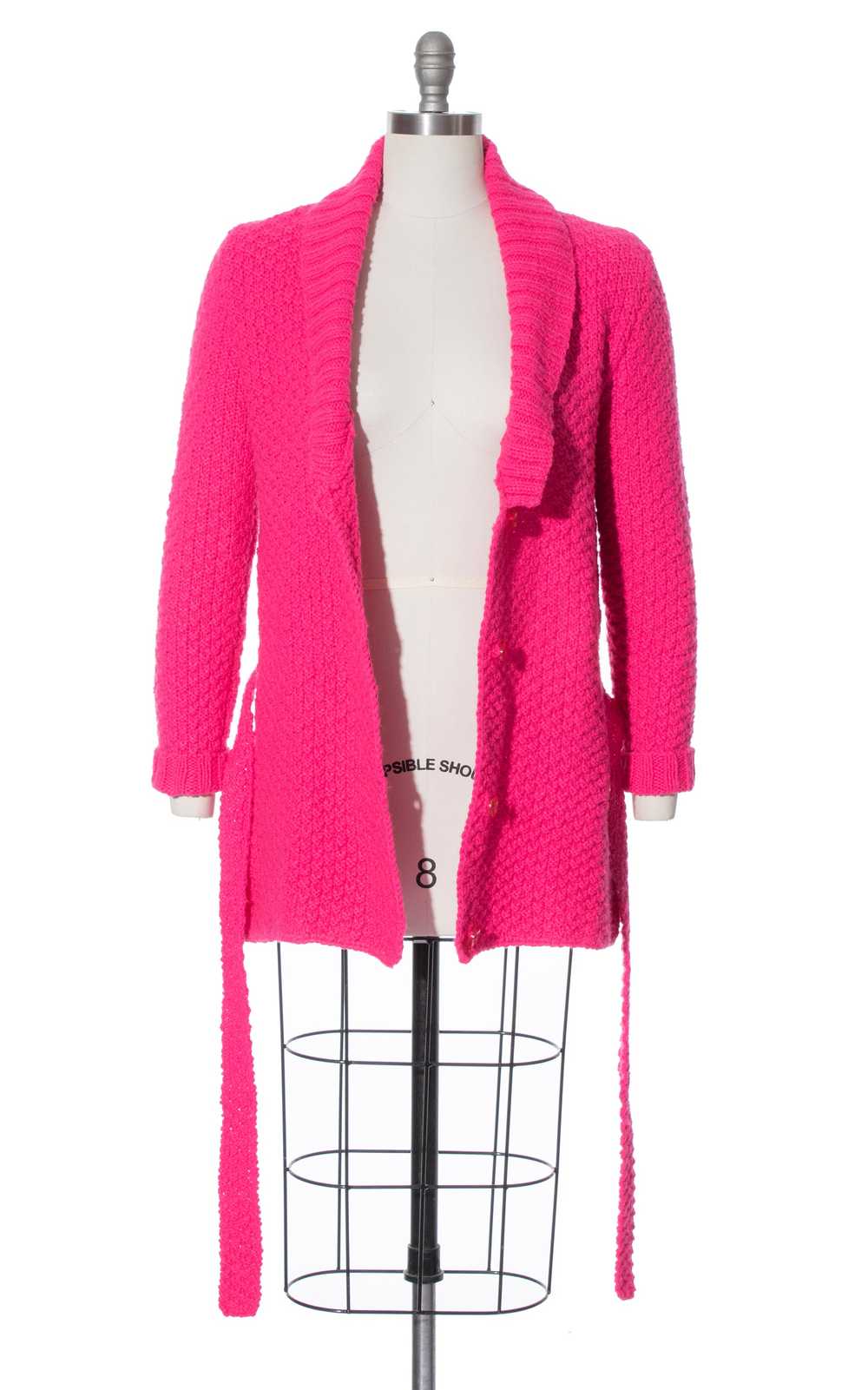 1970s Hot Pink Knit Sweater Coat | small/medium - image 5