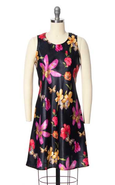 2000s Y2K Floral Butterfly Bias Cut Satin Dress | 