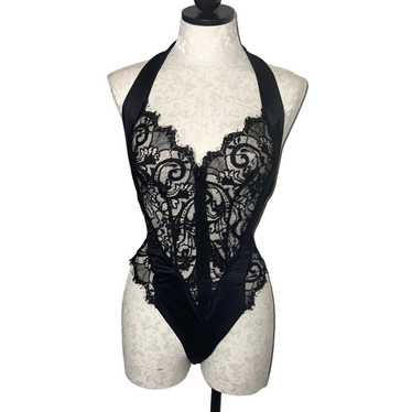 Vintage Papillon Blanc Black Lace Underwire Teddy Bodysuit - Sz Medium  'RARE