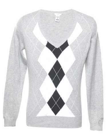 New TED BAKER Avebury Diamond outlet Crewneck Sweater Argyle Jumper Long Sleeve Sz XL