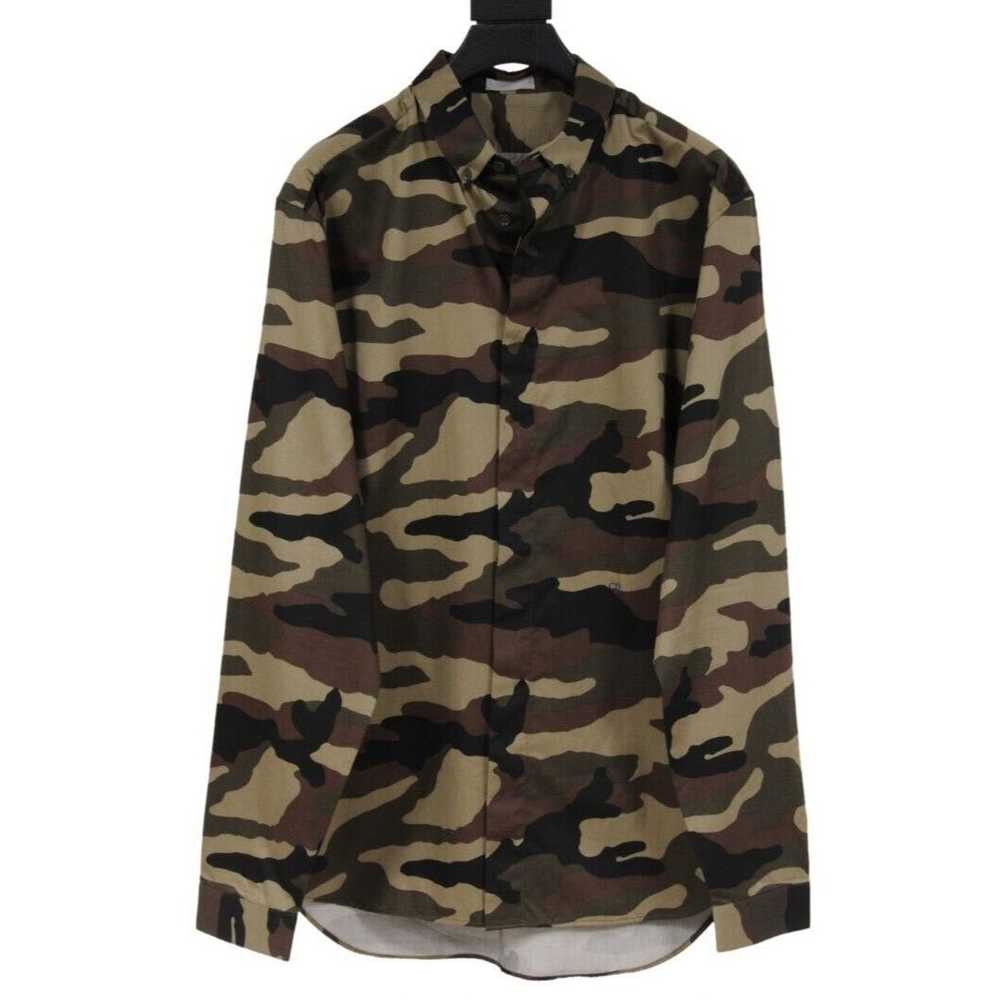 Dior Green Brown Camouflage Button Down Shirt 42 - image 1