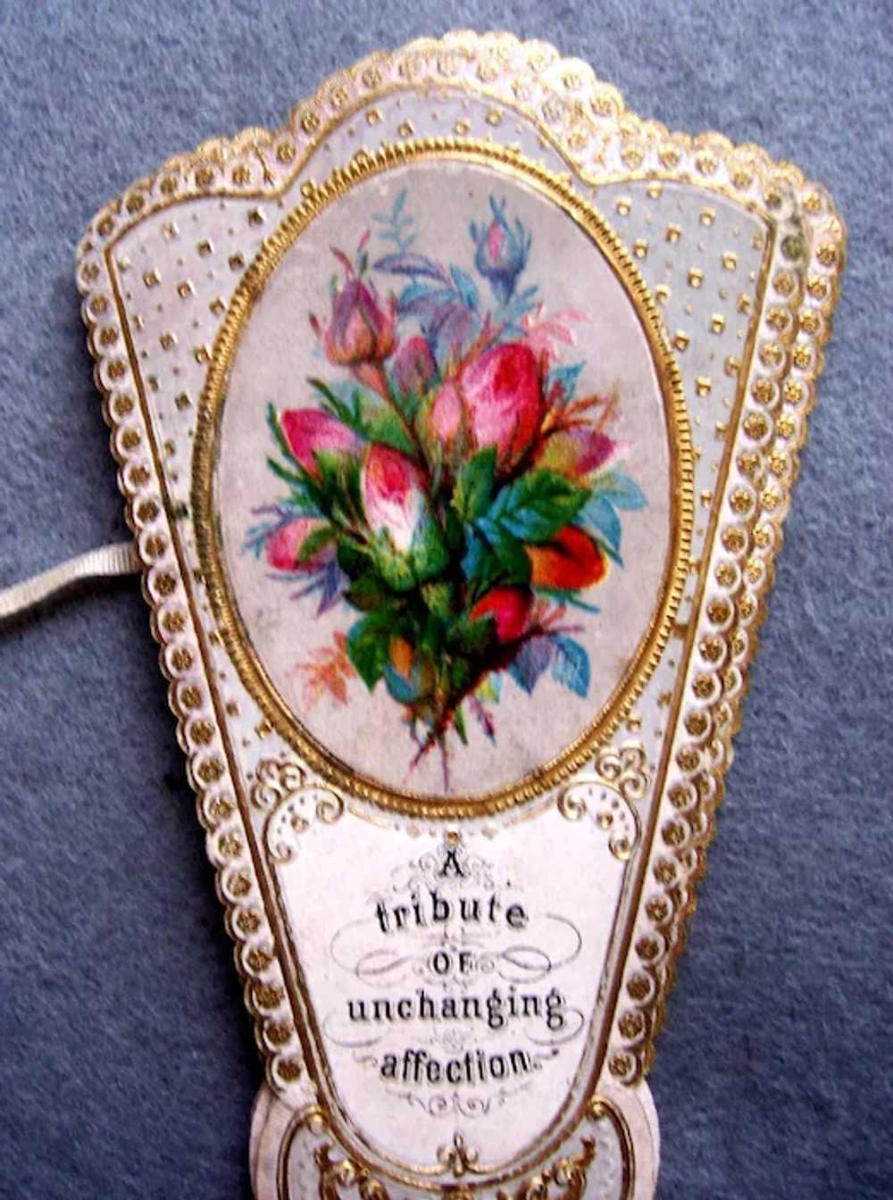 Victorian miniature folding fan paper with floral… - image 10