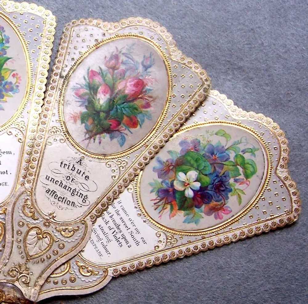 Victorian miniature folding fan paper with floral… - image 3