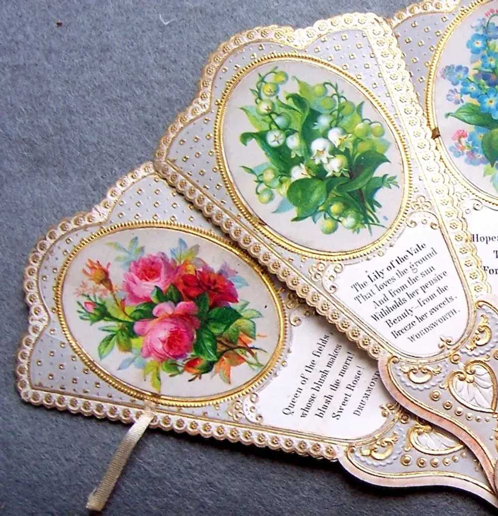 Victorian miniature folding fan paper with floral… - image 8