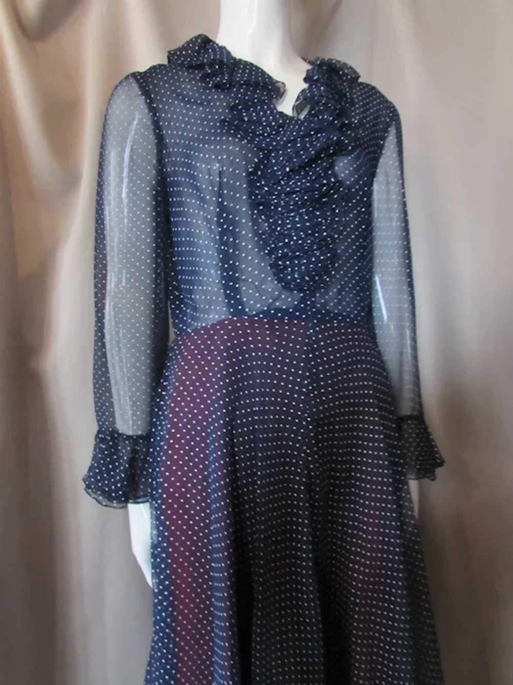 SALE Lovely Navy Dotted Swiss Dress Ruffled Colla… - image 3