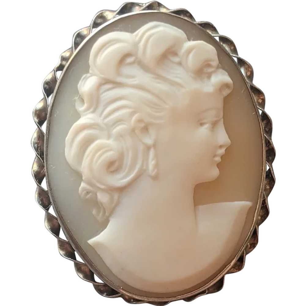 Sterling Silver Cameo Carved Shell Vintage 1940s … - image 1