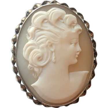 Sterling Silver Cameo Carved Shell Vintage 1940s … - image 1