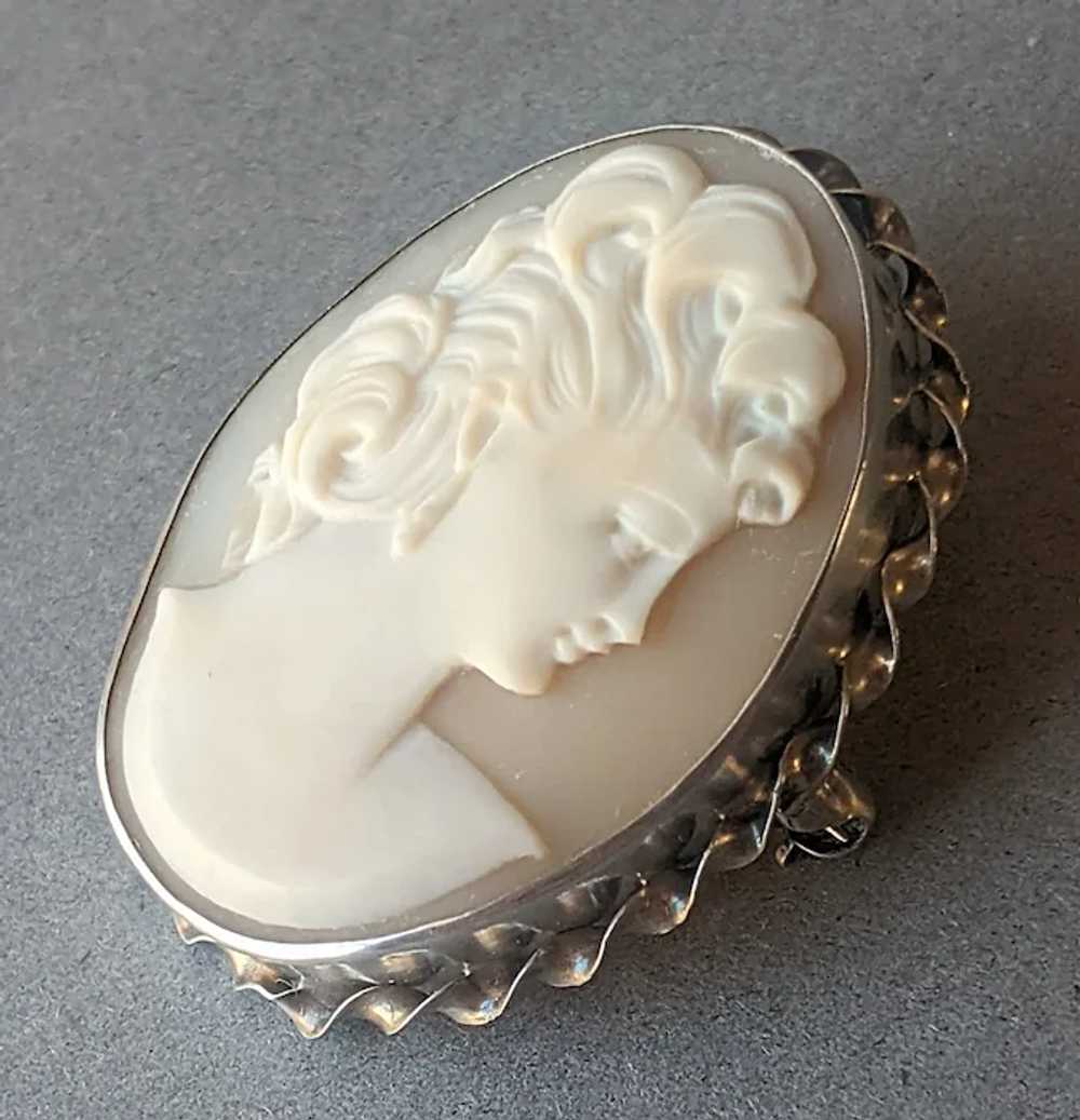 Sterling Silver Cameo Carved Shell Vintage 1940s … - image 3