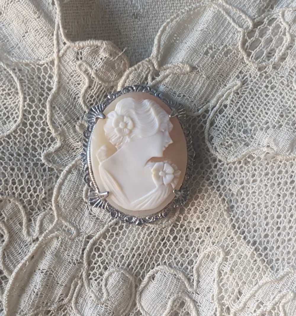Sterling Silver Cameo Carved Shell Vintage 1940s … - image 8