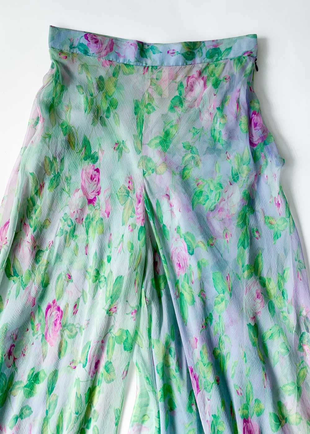 Vintage 1980s YSL Floral Silk Chiffon Pants - image 10
