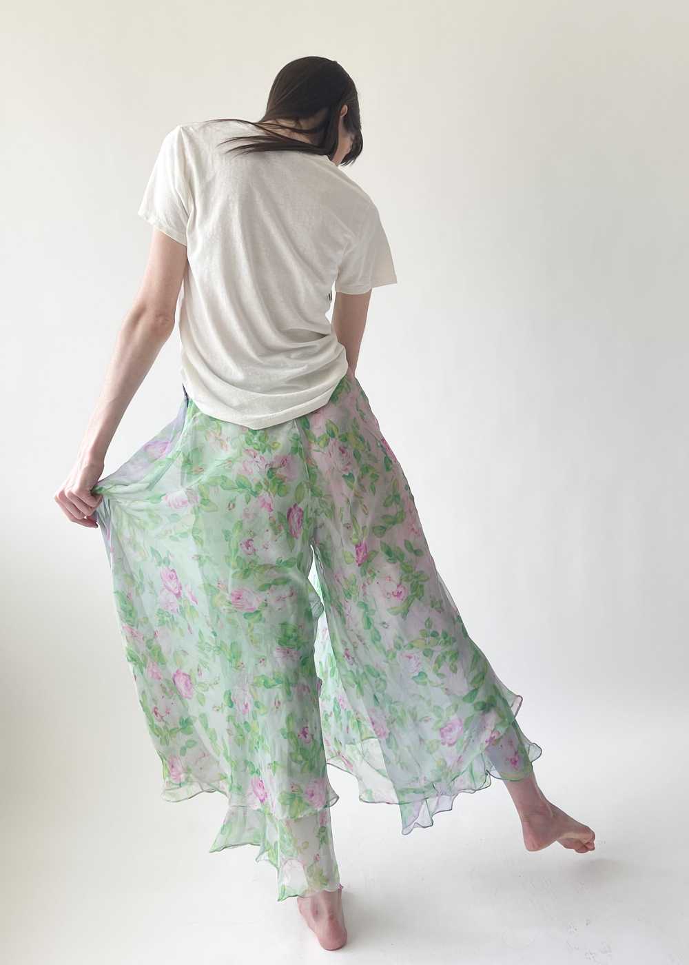 Vintage 1980s YSL Floral Silk Chiffon Pants - image 2