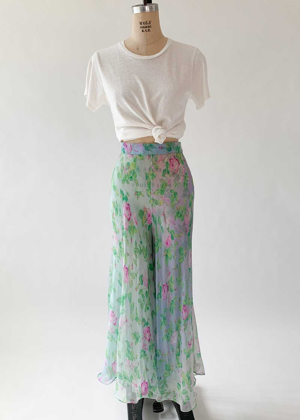 Vintage 1980s YSL Floral Silk Chiffon Pants - image 5