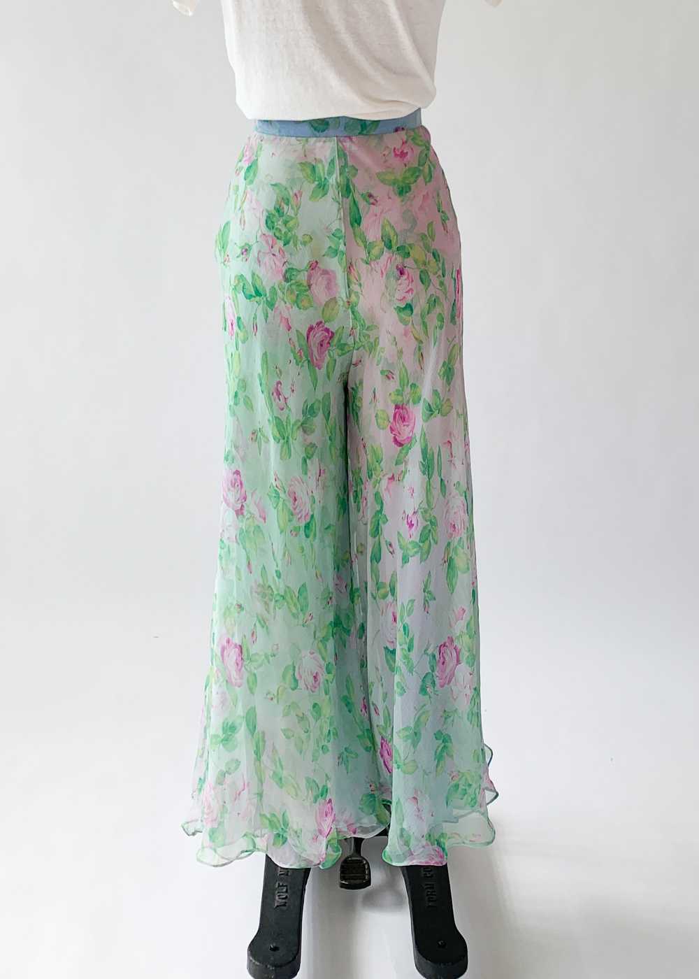 Vintage 1980s YSL Floral Silk Chiffon Pants - image 7
