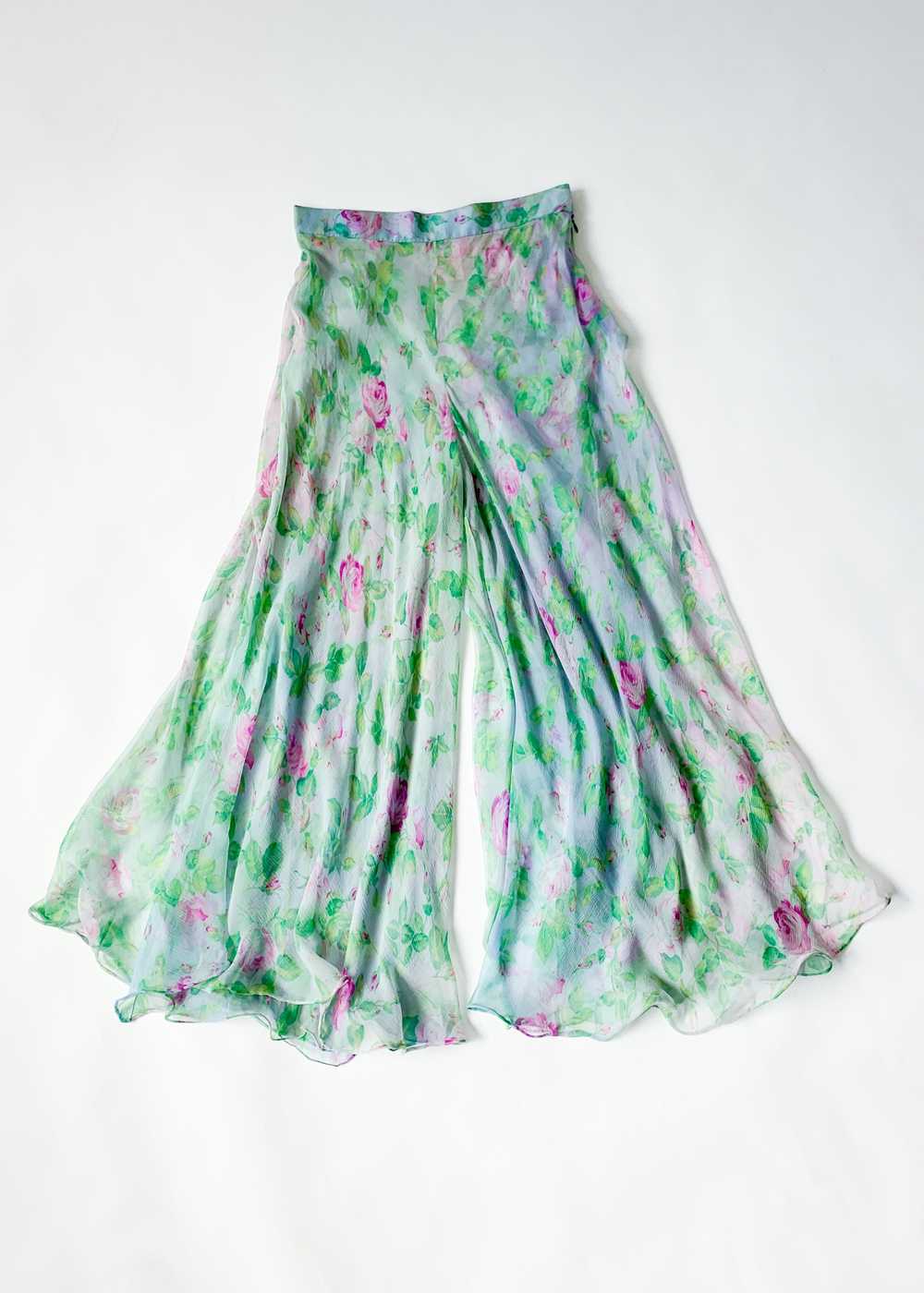 Vintage 1980s YSL Floral Silk Chiffon Pants - image 9