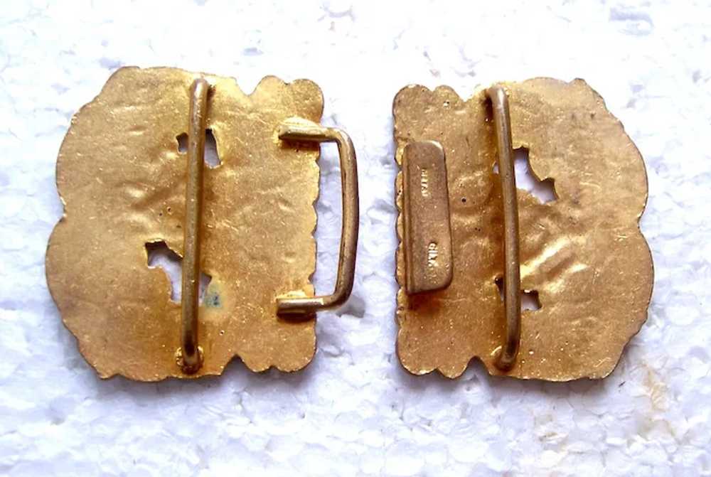Art Nouveau belt buckle two part champlevé enamel… - image 6