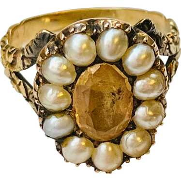 Georgian Citrine and Natural Pearl Ring