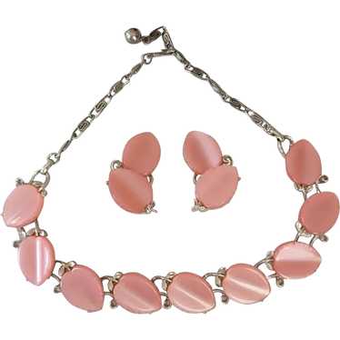 Lisner Thermoset Lucite Pink Leaves Necklace Earri