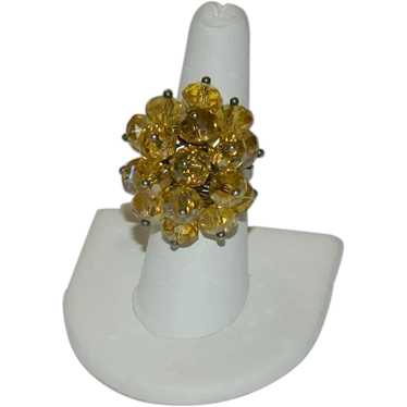 Sparkling Yellow Crystal Cluster Ring Adjustable T