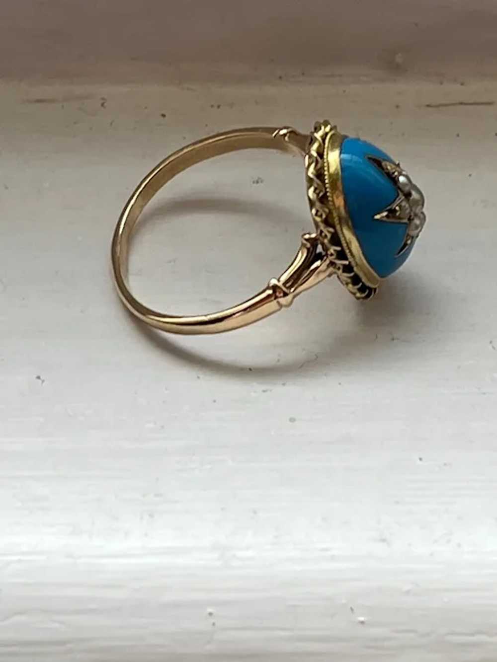 Blue Enamel and Pearl Star Ring, Victorian - image 4