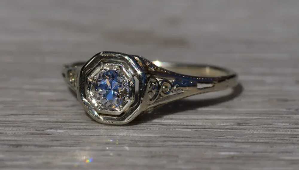 Ladies Antique 18K White Gold Filigree Engagement… - image 2
