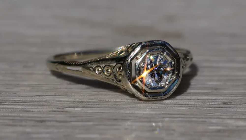 Ladies Antique 18K White Gold Filigree Engagement… - image 5