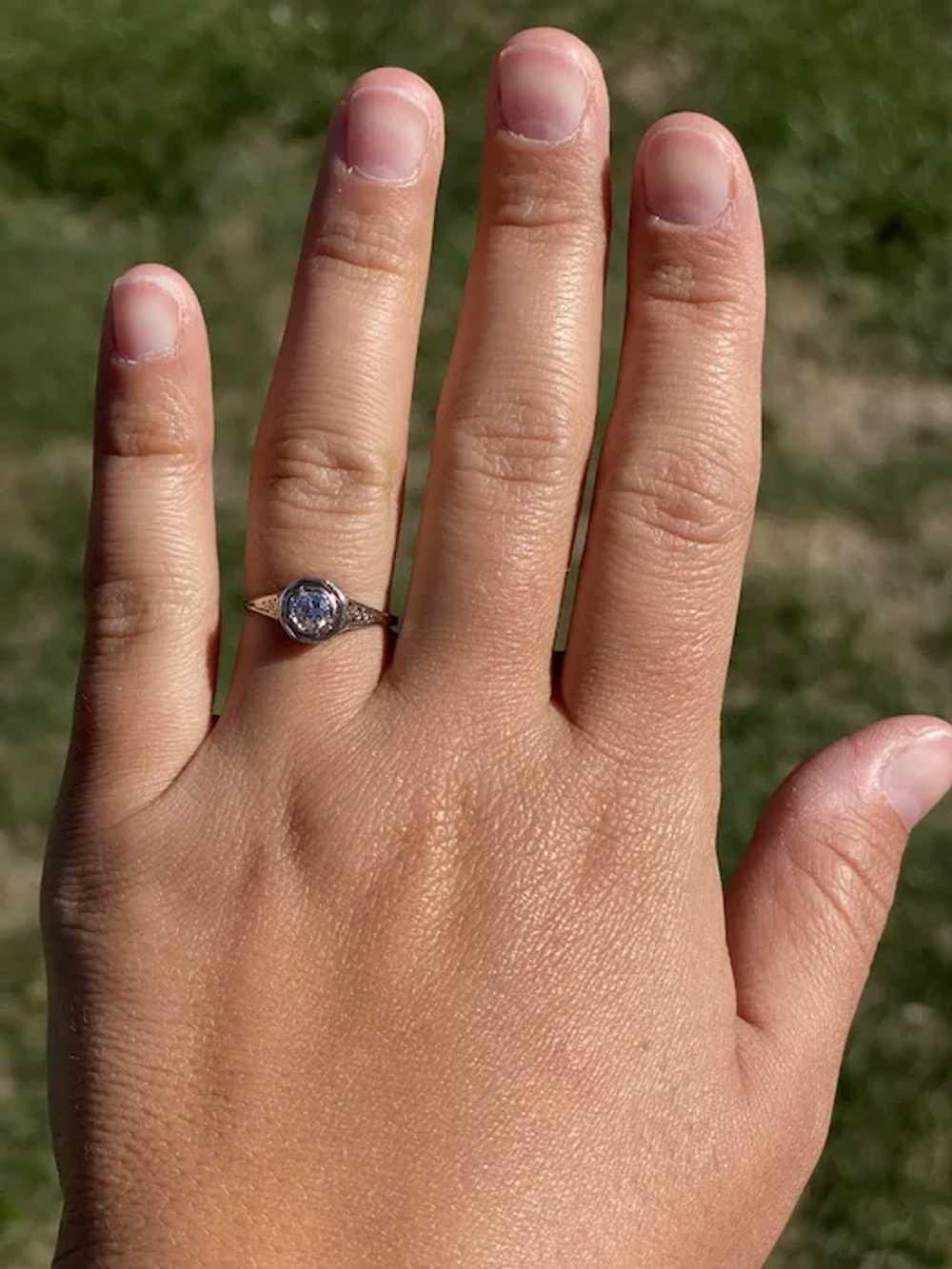 Ladies Antique 18K White Gold Filigree Engagement… - image 7