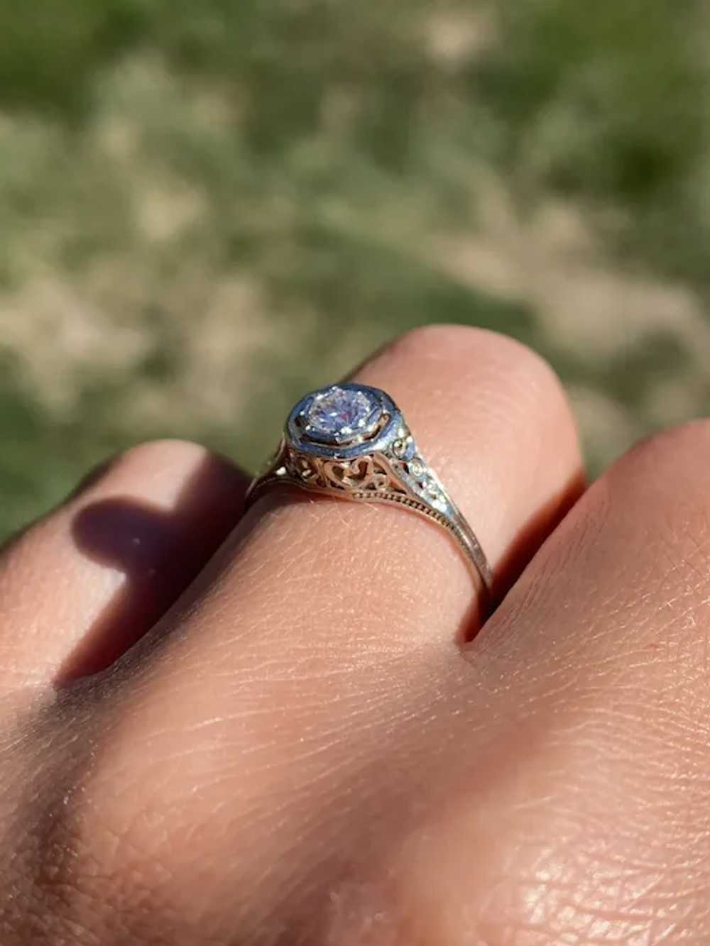 Ladies Antique 18K White Gold Filigree Engagement… - image 9