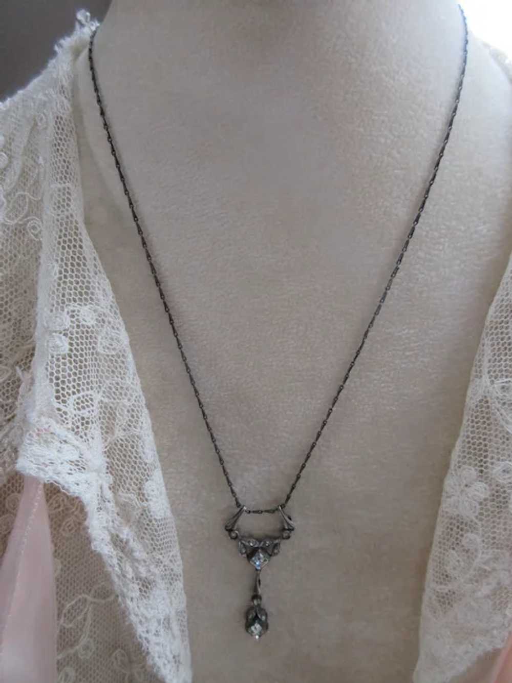 Older Vintage Sterling Paste Lavaliere Necklace - image 3