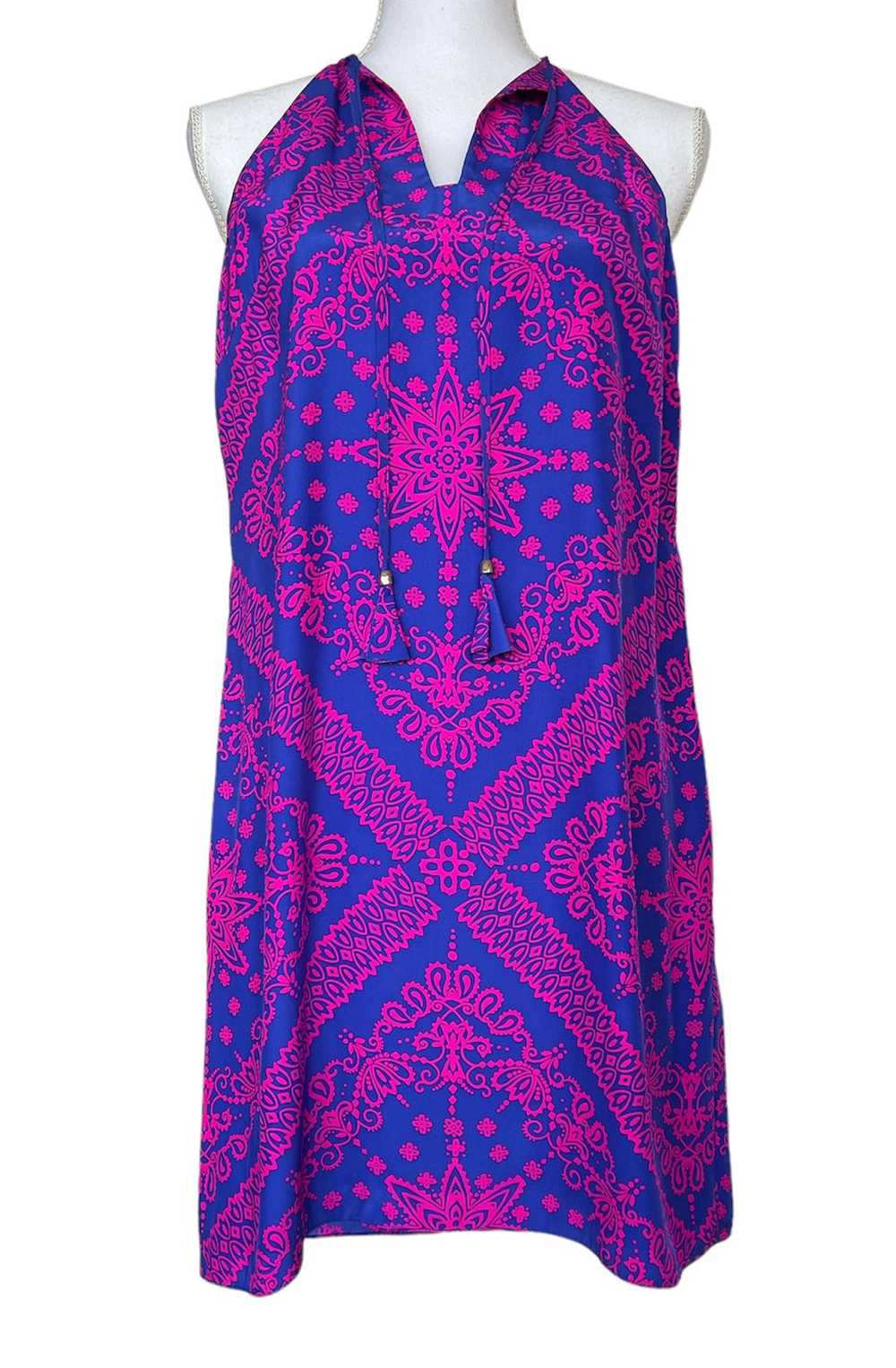 Alice & Trixie Silk Pink and Blue Halter Dress, M - image 1