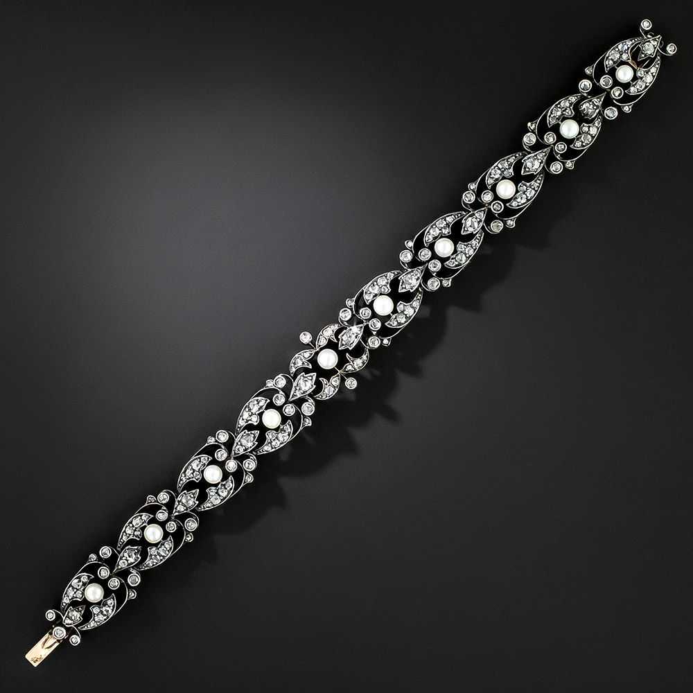 French Antique Natural Pearl and Diamond Bracelet - image 2