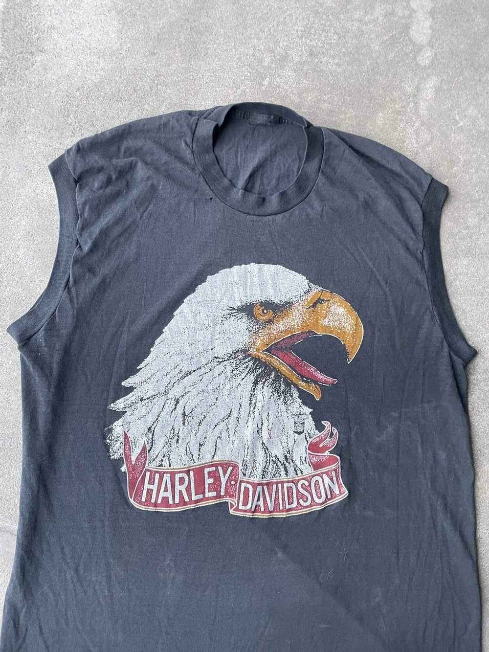 Vintage Vintage 70s Harley Davidson Eagle Sleeveless … - Gem