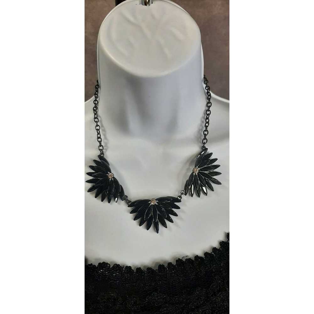 Other Black Rhinestone Floral Statement Necklace - image 1