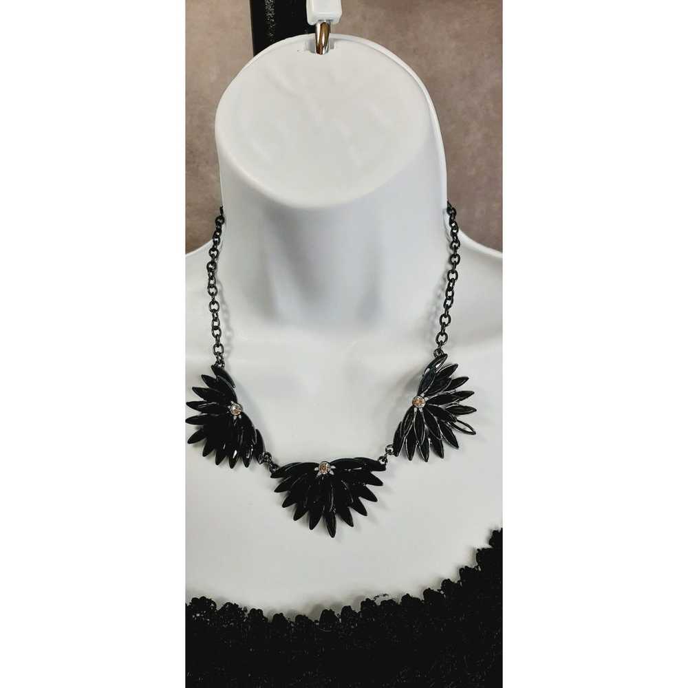 Other Black Rhinestone Floral Statement Necklace - image 2