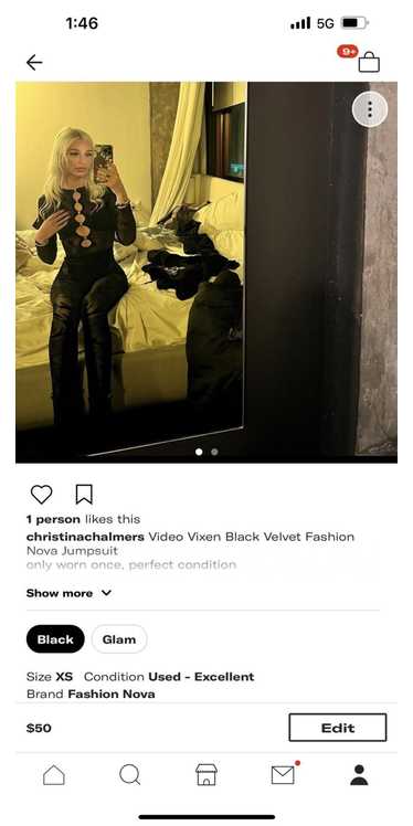 Other Fashion Nova Black Mesh and Velvet Jumpsuit