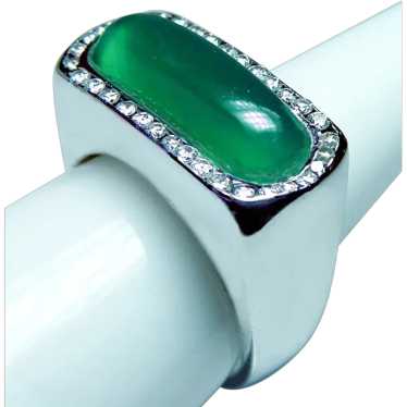 Vintage Diamond Green Onyx Mens Man Ring Heavy 22g