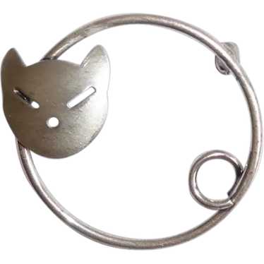 Beau Sterling Cat Face Circle Pin - image 1