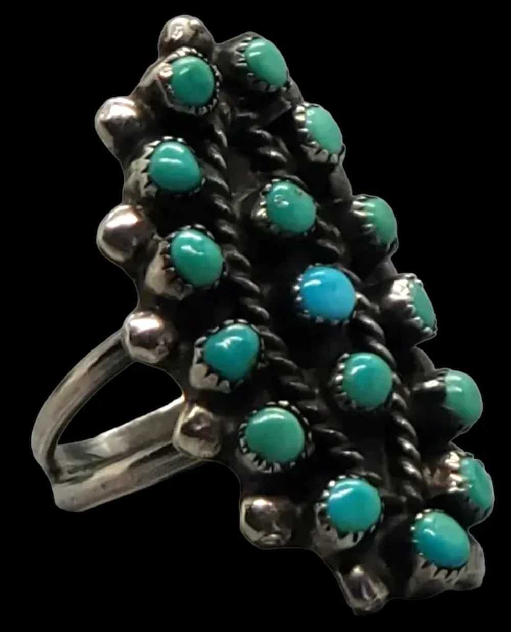 Vintage Zuni Native American Snake Eyes Gem Turqu… - image 3