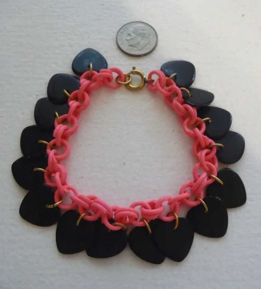 Black Celluloid Heart Charms Pink Celluloid Chain… - image 2